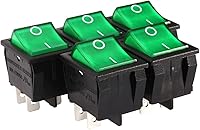 Vista 8 de uxcell 5 unids AC 20A/125V 22A/250V DPST 4 Pin 2 Posición E/S luz verde encendido botón apagado iluminado barco interruptor basculante