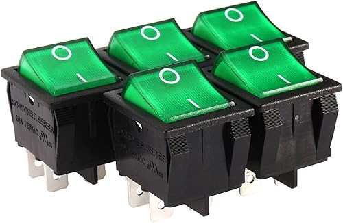 Miniatura 8 de uxcell 5 unids AC 20A/125V 22A/250V DPST 4 Pin 2 Posición E/S luz verde encendido botón apagado iluminado barco interruptor basculante