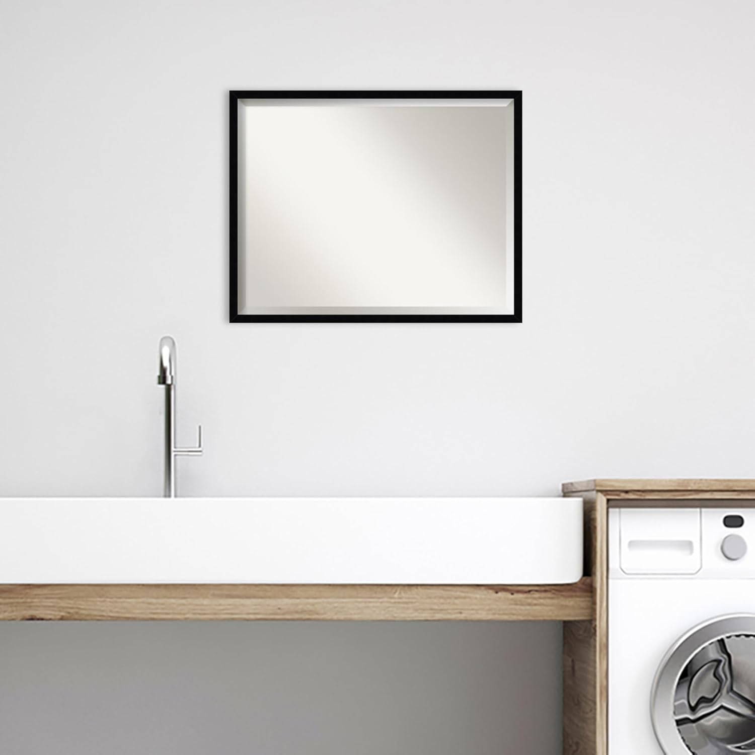 Amanti Art Black Bathroom Mirror for Over Sink, 23x29 Svelte Noir Black Rectangle Vanity Mirror, Large Modern Wood Frame, Hangs Horizonally and Vertically, Bathroom Wall Decor, Beveled Edge