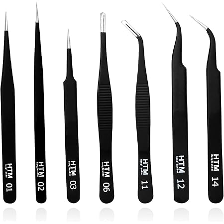 Precision Craft Tweezers Set,3 Pcs Pointed Tweezers,2 Pcs Curved Tweezers,2 Pcs Precision Serrated Tweezers for Eyelash Extensions,Craft, Jewelry,Soldering,Electronics Etc