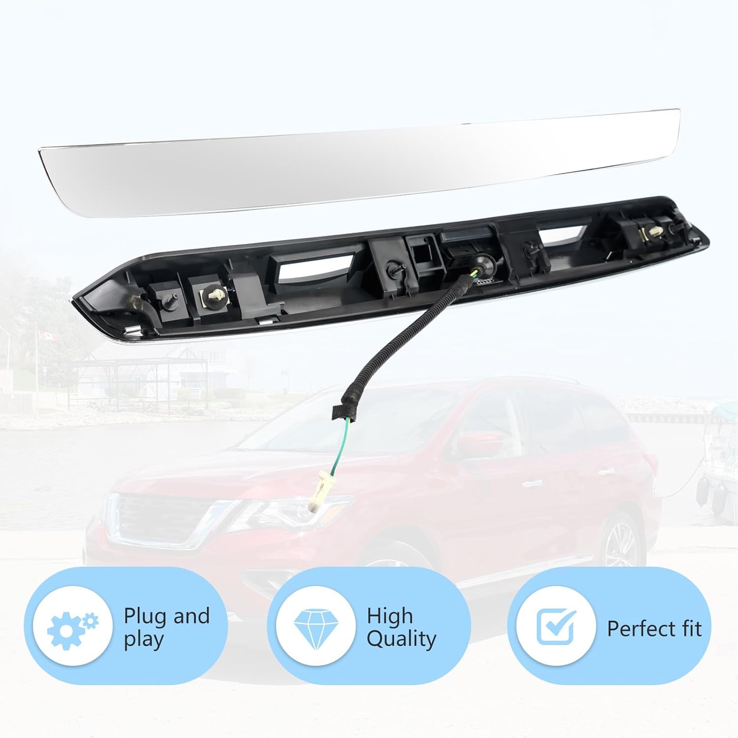 Rear Tailgate Chrome Handle Garnish Finisher Molding Compatible with Nissan Pathfinder 2013-2019 Replaces 90810-3KA0A Rear Liftgate Handle Without Camera