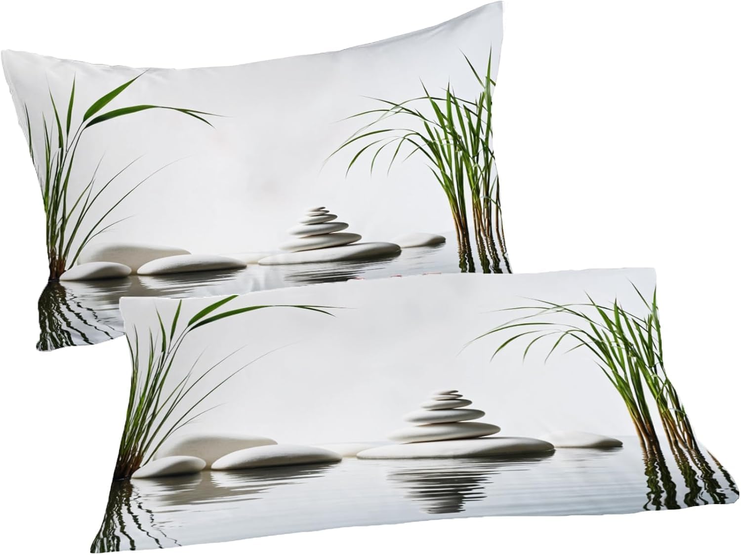 Japoński styl super king size zestaw poszewek na kołdrę zen kamień zielony bambus miękka poszewka na kołdrę całoroczna poszewka na kołdrę 260 x 220 cm szczotkowana mikrofibra hipoalergiczne zestawy