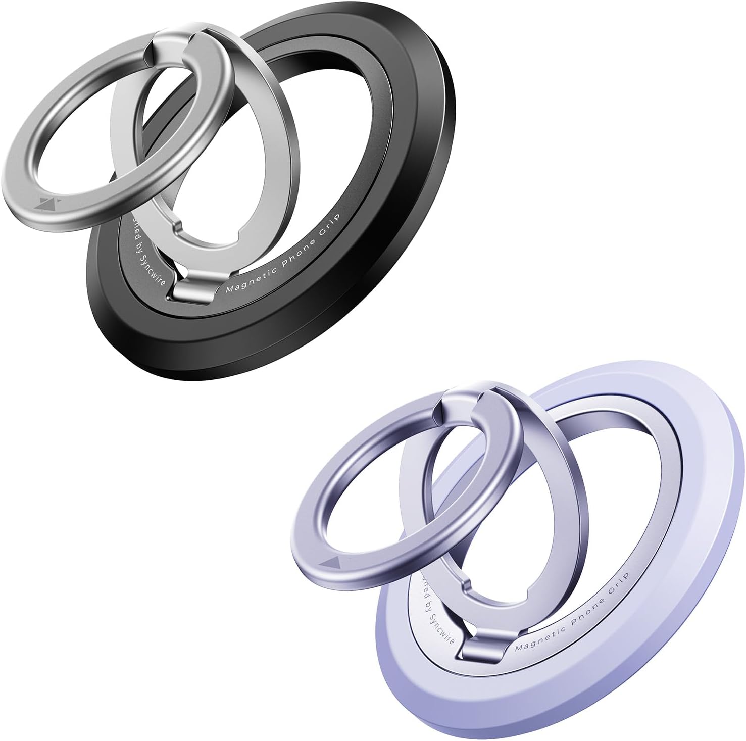 SYNCWIRE Phone Ring Holder Grip for MagSafe, 360° Rotation Magnetic Cell Phone Grip Stand Two-Sided Magnetic Compatible with iPhone 16 15 14 13 12 Pro Max fits MagSafe Accessories - Black+Purple