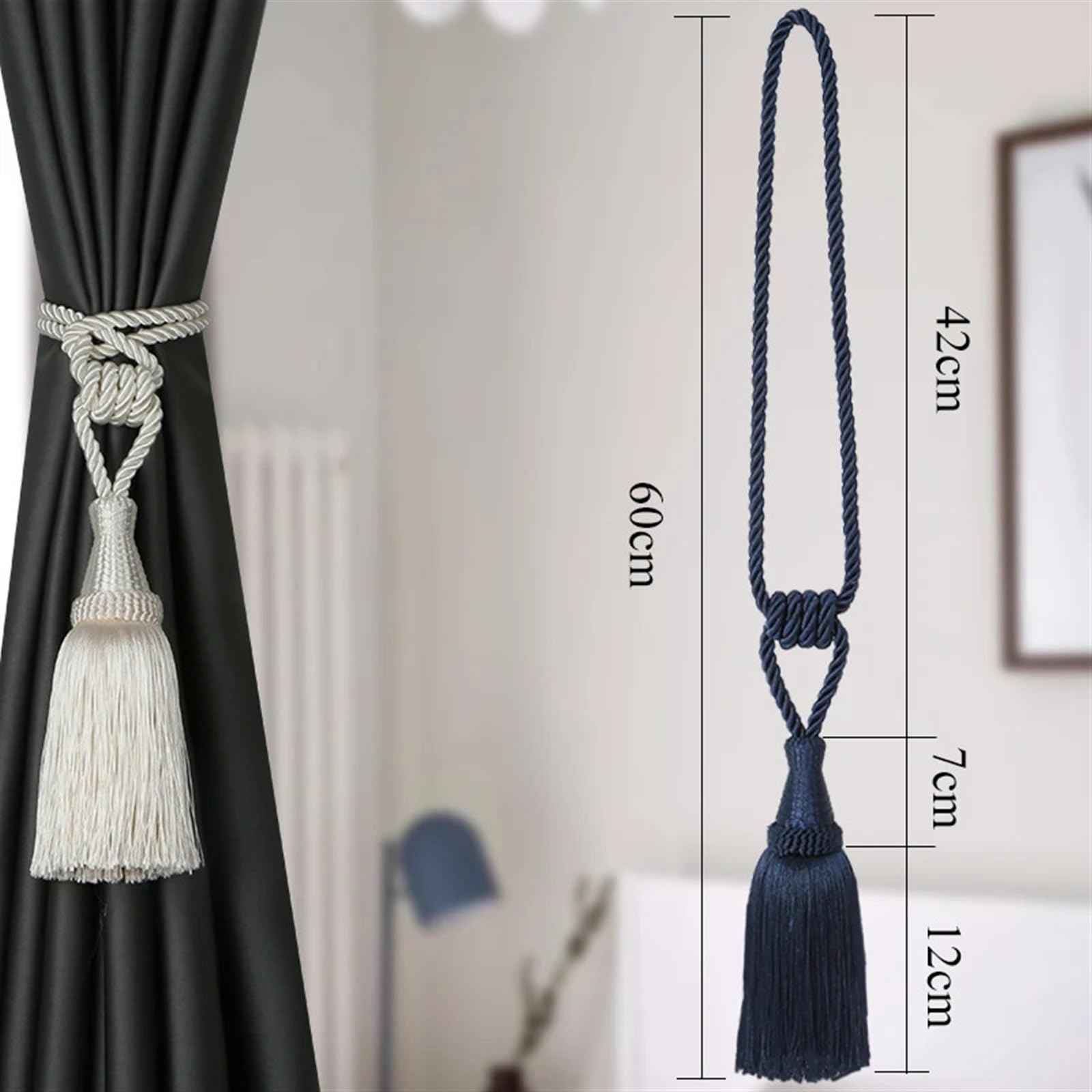 Raffhalter 2PCS Quaste Vorhang Raffhalter Zimmer Zubehör Vorhang Halter Handgemachte Vorhänge Quaste Seil Holdback Wohnkultur(Dark Beige,2PCS
