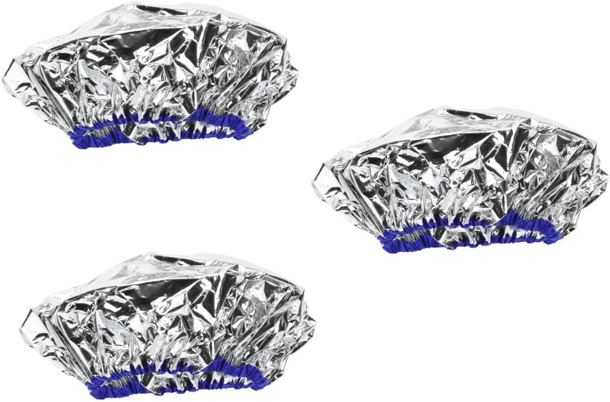 Baluue 3pcs Hair Treatment Cap Self-Heating Silver Foil Hair Care Protector for Home Use Elastic Design for Spa Deep Conditioning and Beauty Routine
