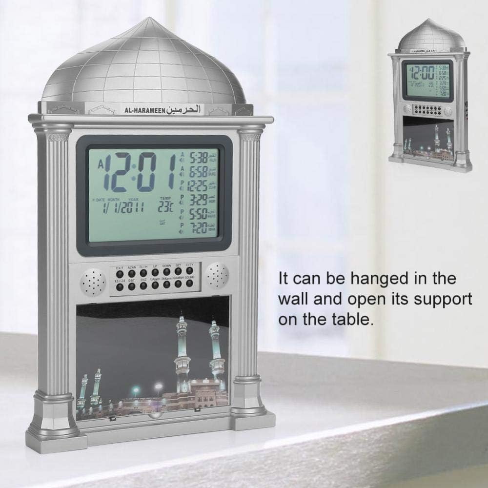 Premium Islamic Azan Alarm Clock,Plastic Automatic Muslim Azan Prayer Digital Calendar Time Display Alarm Wall Clock(Gray)