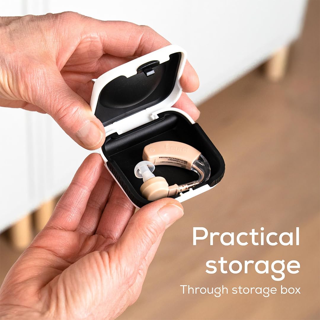 Beurer HA 20 Amplificatore Acustico Singolo, Adattamento Ergonomico dietro l'orecchio, Amplificazione rumori, Volume Regolabile, 3 accessori per l'adattamento personalizzato al canale auricolare