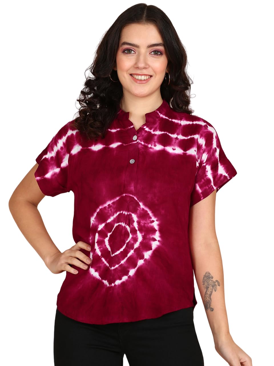 maaesa Hand Done Multicolor Tie Dyed Rayon Slub Top-picture-6