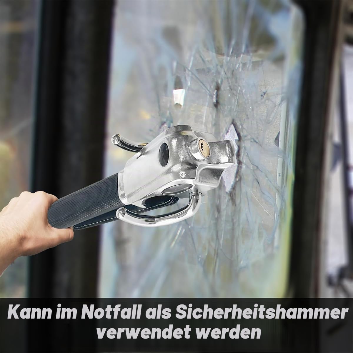 Auto-Lenkradschloss Diebstahlsicherung mit Sicherheitshammer, universell passend für Autos, 3 Schlüssel, Silber