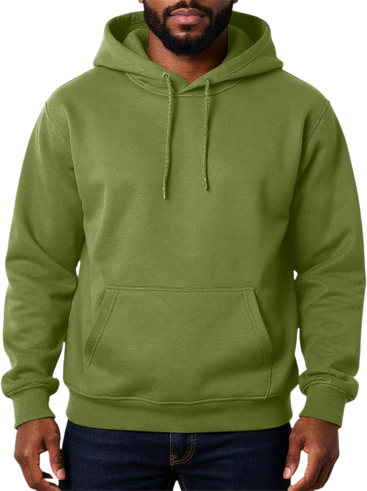 Mens Sweatshirt Loose Fleece Comfrt Hoodie Pullover Long Sleeve Solid Color Hooded Tops with Kangaroo Pocket