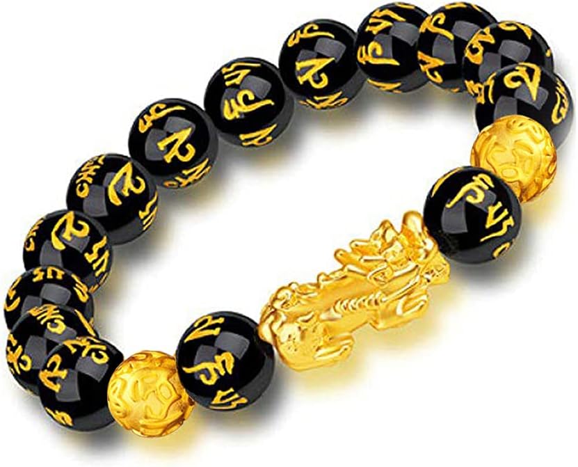 NDY Feng Shui Black Obsidian Wealth Bracelet Original， Wealth Bead Bracelet with Pi Xiu Pi Yao for Attracting Good Luck and Wealth, Comes with a Bracelet Making Kit Suitable for Men and Women (12mm)