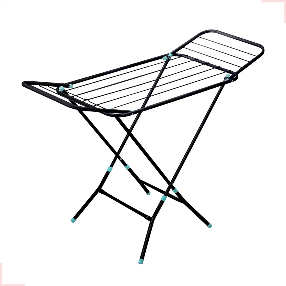 Varal Portátil De Chão Com Abas Dobráveis Não Enferruja (Preto)
