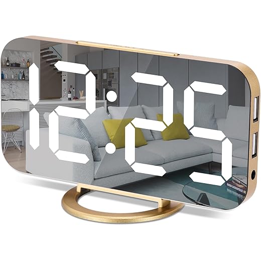 LED Mirrored Alarm Clock with USB Charger