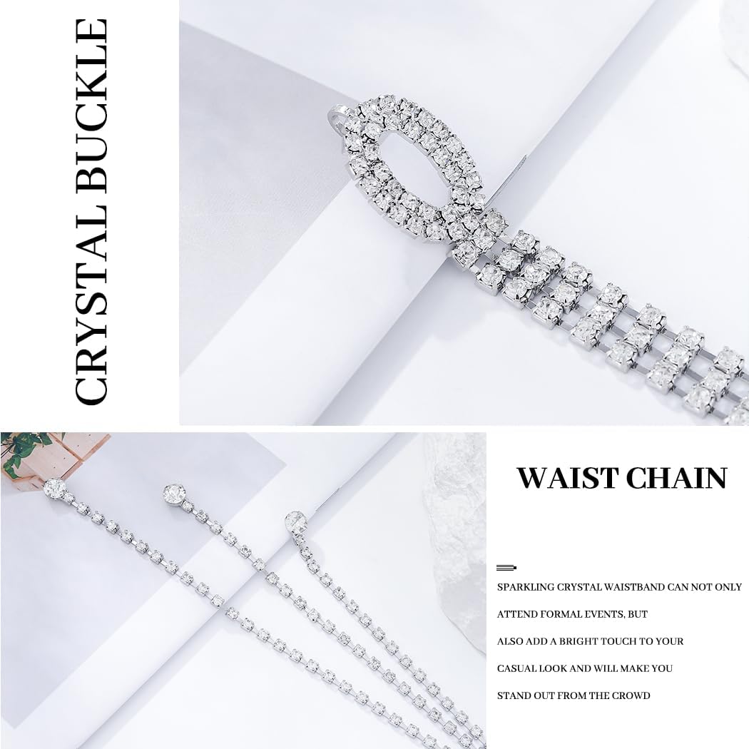 Abien Rhinestone Belts for Women Silver Chain Belt Dress Belt chain Sparkle Rhinestone Waist Belts for Dresses - Image 3