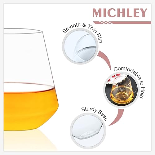 Miniatura 4 de MICHLEY Copas de vino grandes sin tallo de plástico Tritan transparente, irrompibles, aptas para lavavajillas, 17 onzas, juego de 4