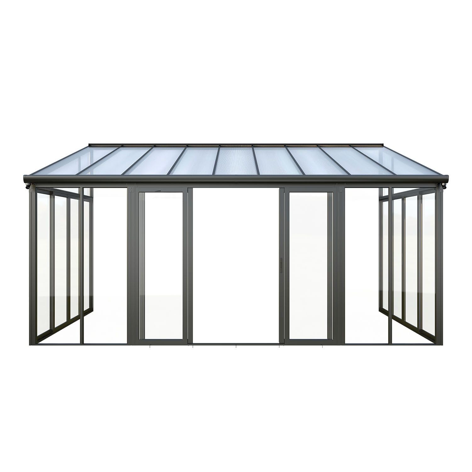 Juskys Jardin d'hiver de 15 m² - parois cristallines, Portes coulissantes Doubles et Protection UV - abri étanche et résistant à l'hiver en Aluminium - Gris