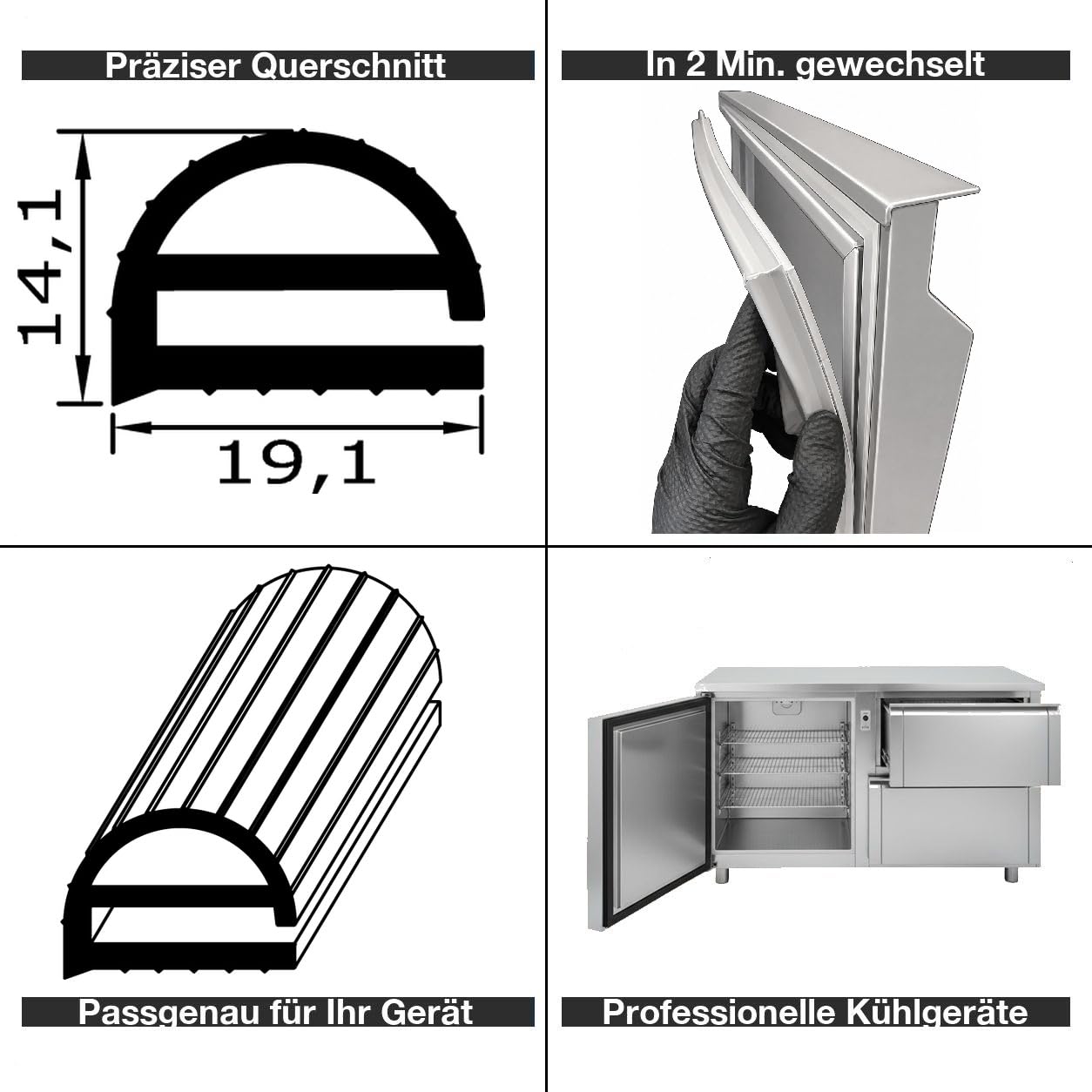 Profildichtung - Profil 104-2500mm - Farbe: Grau (Kühlschrankdichtung)