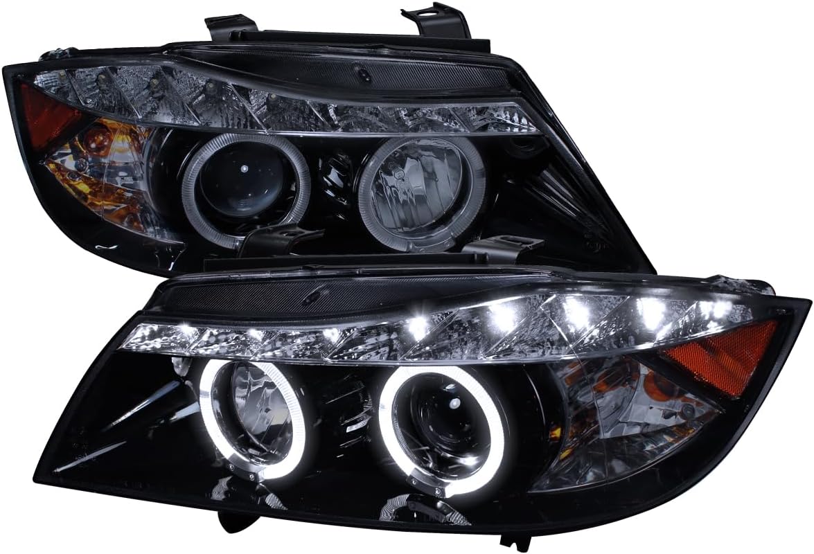 SPEC-D TUNING LED Strip Projector Headlights Compatible with 2006-2008 BMW E90 3-Series 4 Door Sedan, Left + Right Pair Headlamps Assembly