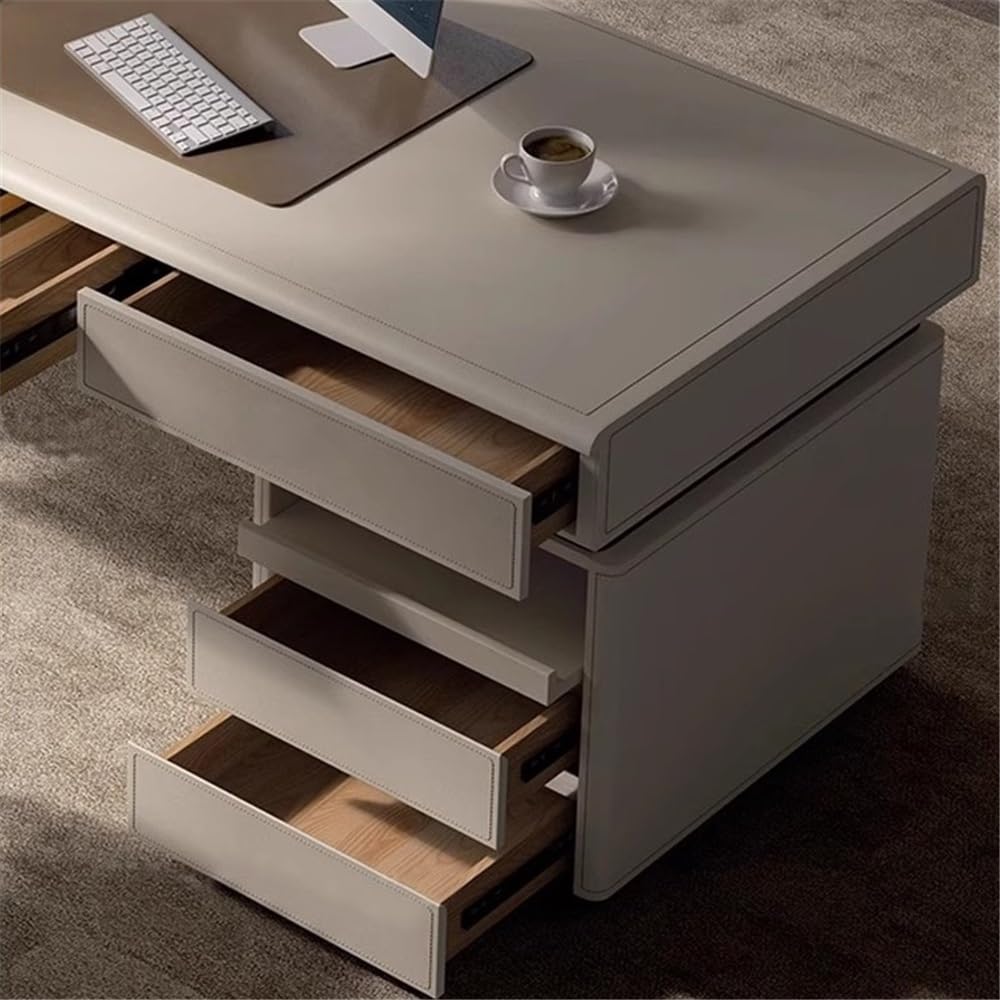 Scrivania per PC Scrivania di lusso for PC portatile con prese corrente e porta USB, moderna scrivania in pelle borsa portaoggetti(S)