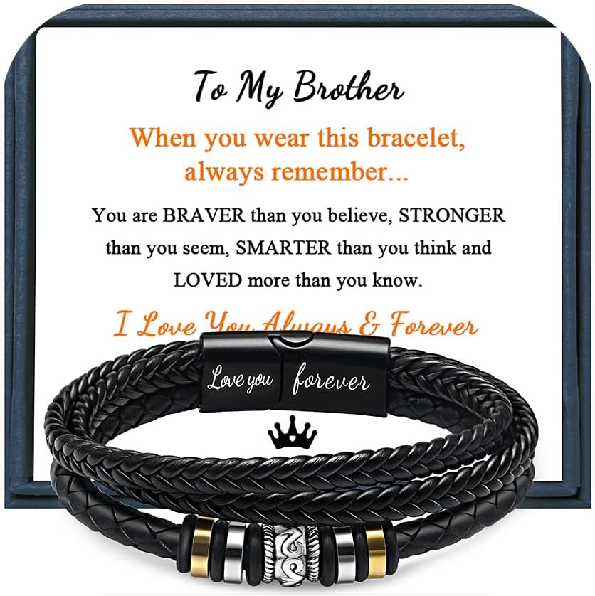 𝐋𝐞𝐚𝐭𝐡𝐞𝐫 𝐁𝐫𝐚𝐜𝐞𝐥𝐞𝐭 𝐟𝐨𝐫 𝐌𝐞𝐧 Birthday Valentine's Day Gifts for Son Grandson Boyfriend Husband Dad Brother Multi-Layer Braided Leather Bracelet with Clasp Black Inspirational Bracelet For Men