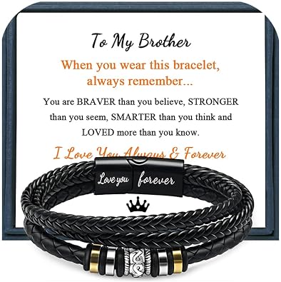Leather Bracelet for Men Birthday Valentines Day Gifts for Son Grandson Boyfriend Husband Dad Brother Multi-Layer Braided Leather Bracelet with Clasp Black Inspirational Bracelet For Men