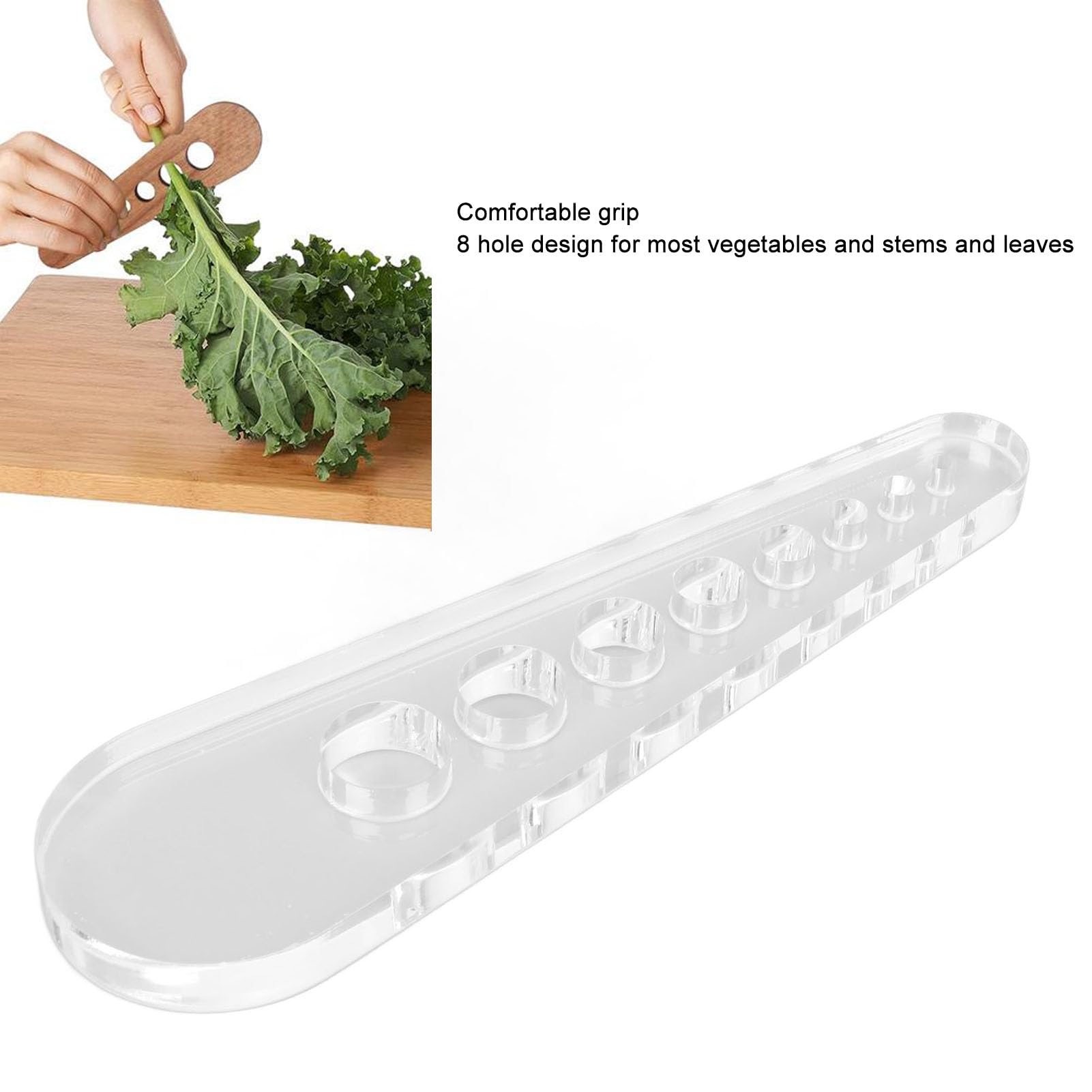Stripper 8 Holes Kitchen Tool Efficient Leaf Stripping Peeler for Kale Collard Greens Thyme Basil Rosemary Made of Acrylic Size 12.8x3.5cm