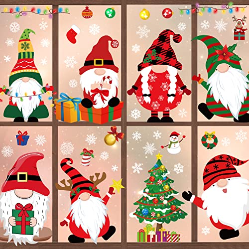 TOMEEK Pegatinas Navidad Ventanas Cristal 114 PCS de PVC Pegatinas Reutilizables Electrostáticas de Doble Cara Pegatinas de Decoración de Ventana de Enanos Navideños Papá Noel árbol (A) Cover