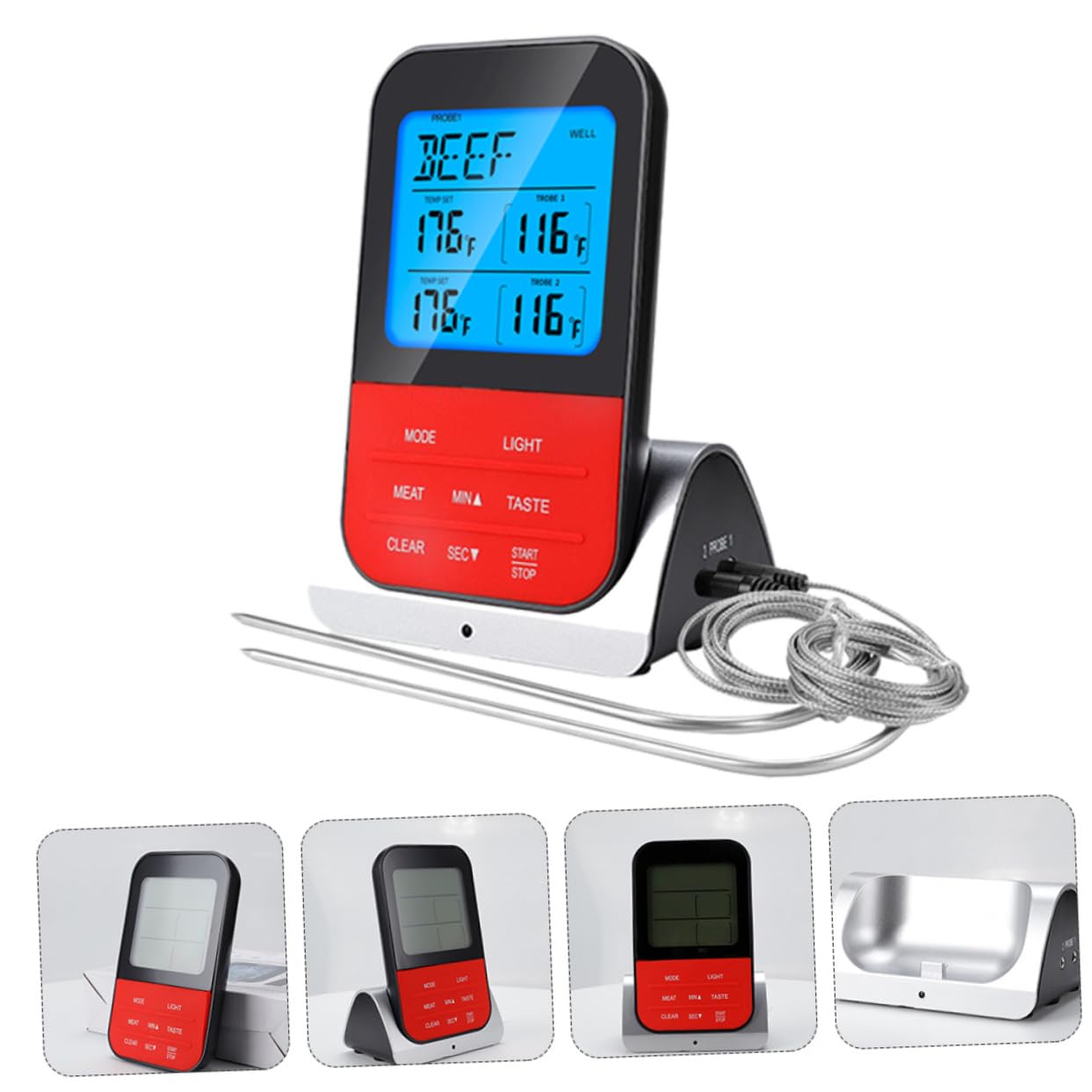 PRETYZOOM Termómetro Inalámbrico para Carne y Cocina, Control Remoto, sin Batería, Temperatura 0℃-250℃, para Asar, Hornear y Ahumar