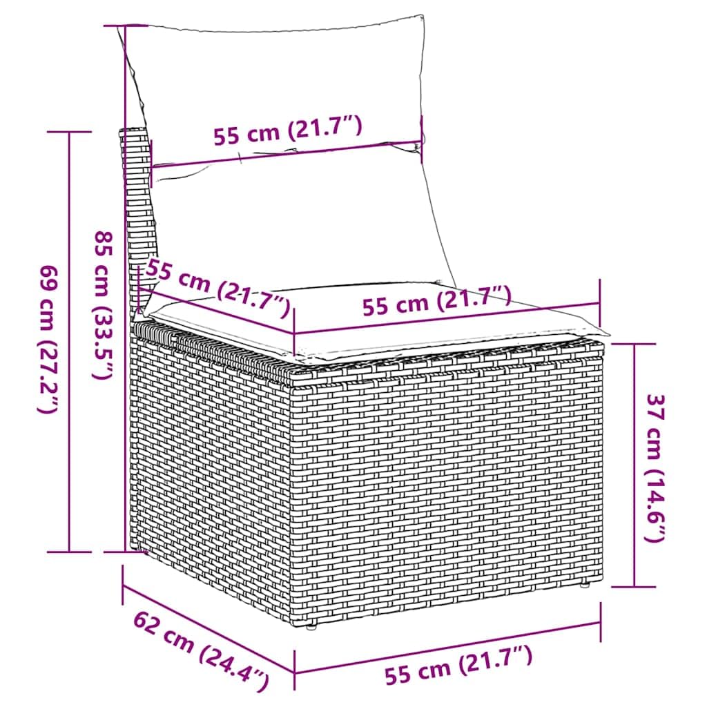 11-TLG Garten-Sofagarnitur mit Kissen Beige Poly Rattan wetterfestes Polyrattan Geflecht Sitzgruppe für Terrasse Balkon Veranda mit Tisch, Fußhocker, Regal