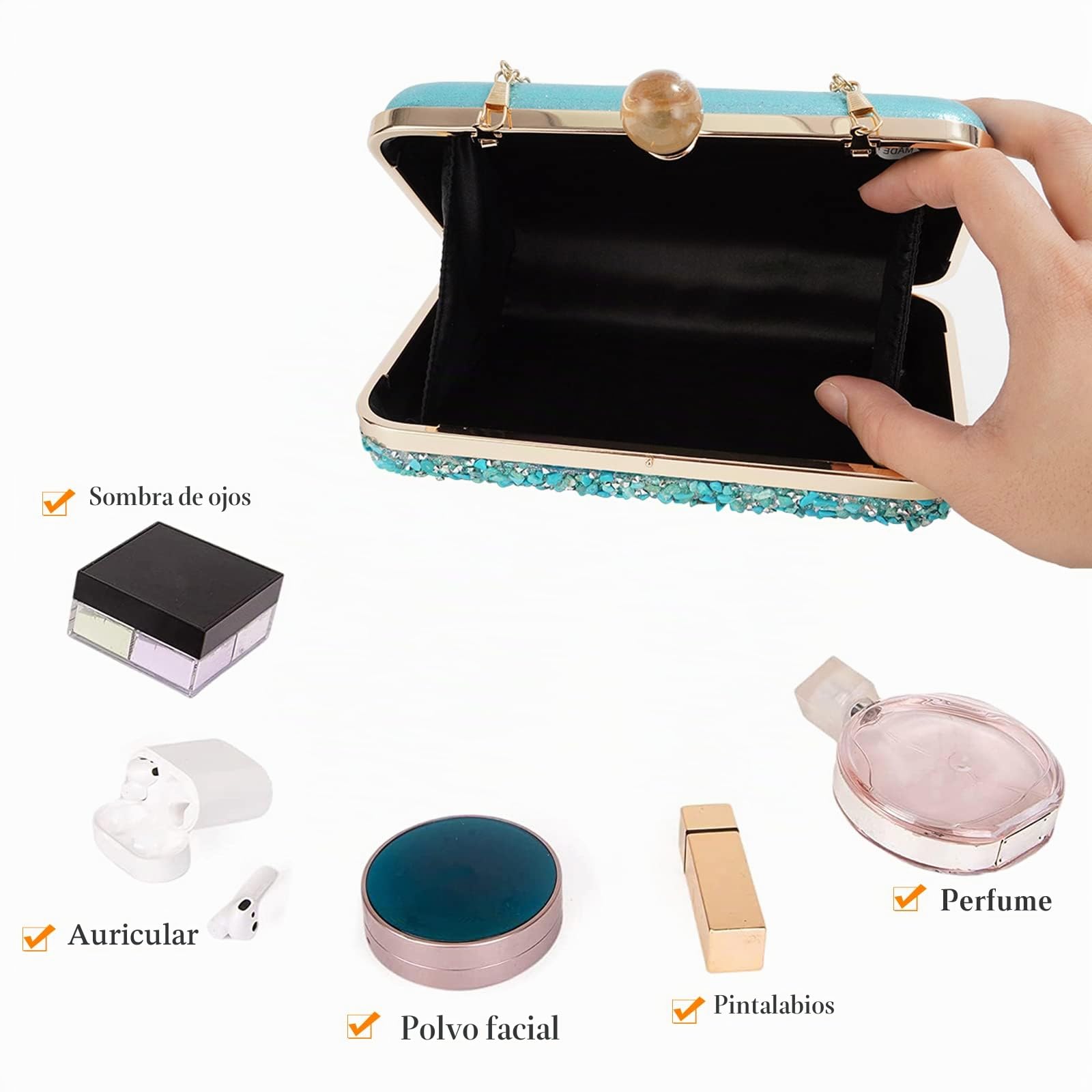 Bolsa de Noche para Mujer Diamantes de Imitación Clutch Bolsos Bandolera con Cadena Bolso de Fiesta Elegante Bolso de Hombro para Fiesta de Graduación Boda Banquete Oro