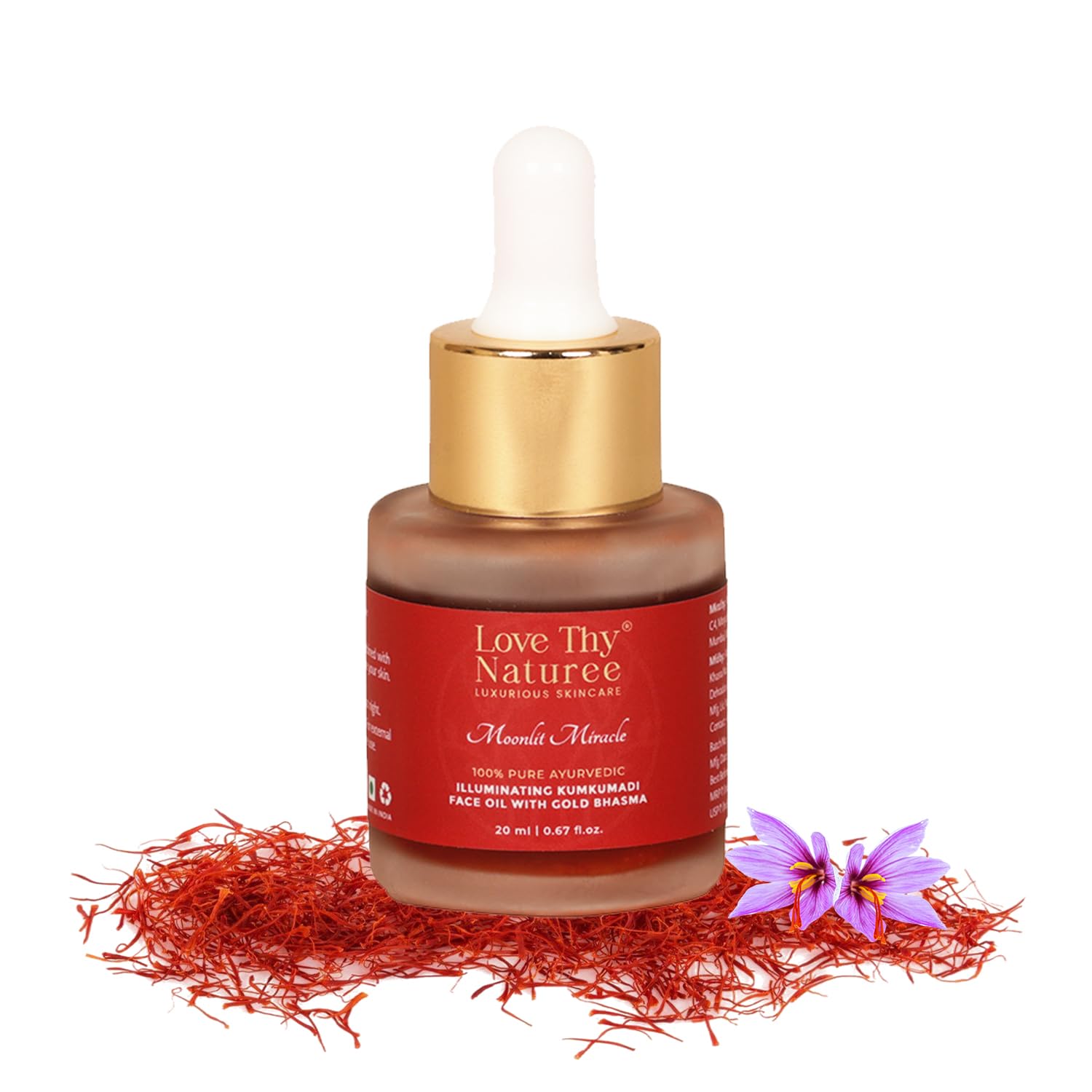 Love Thy Naturee 24K Gold Kumkumadi Face Oil with Saffron and Red Sandalwood | 100% Pure Ayurvedic Illuminating Oil with Gold Bhasma 20 ml | Moonlit Miracle Anti-Aging Face Oil for Women