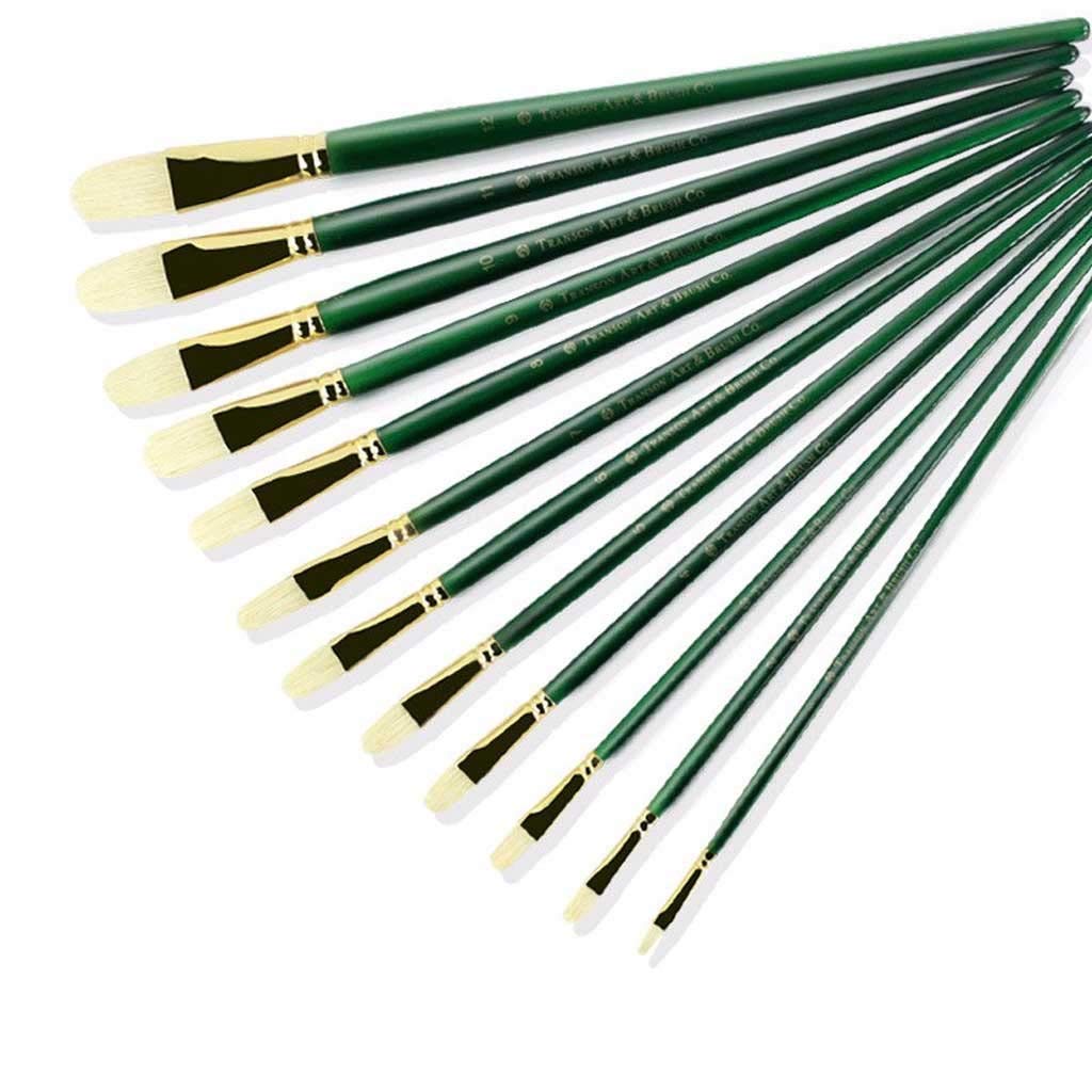 Set de 6 pinceaux peinture acrylique et huile à manche long vert ovale