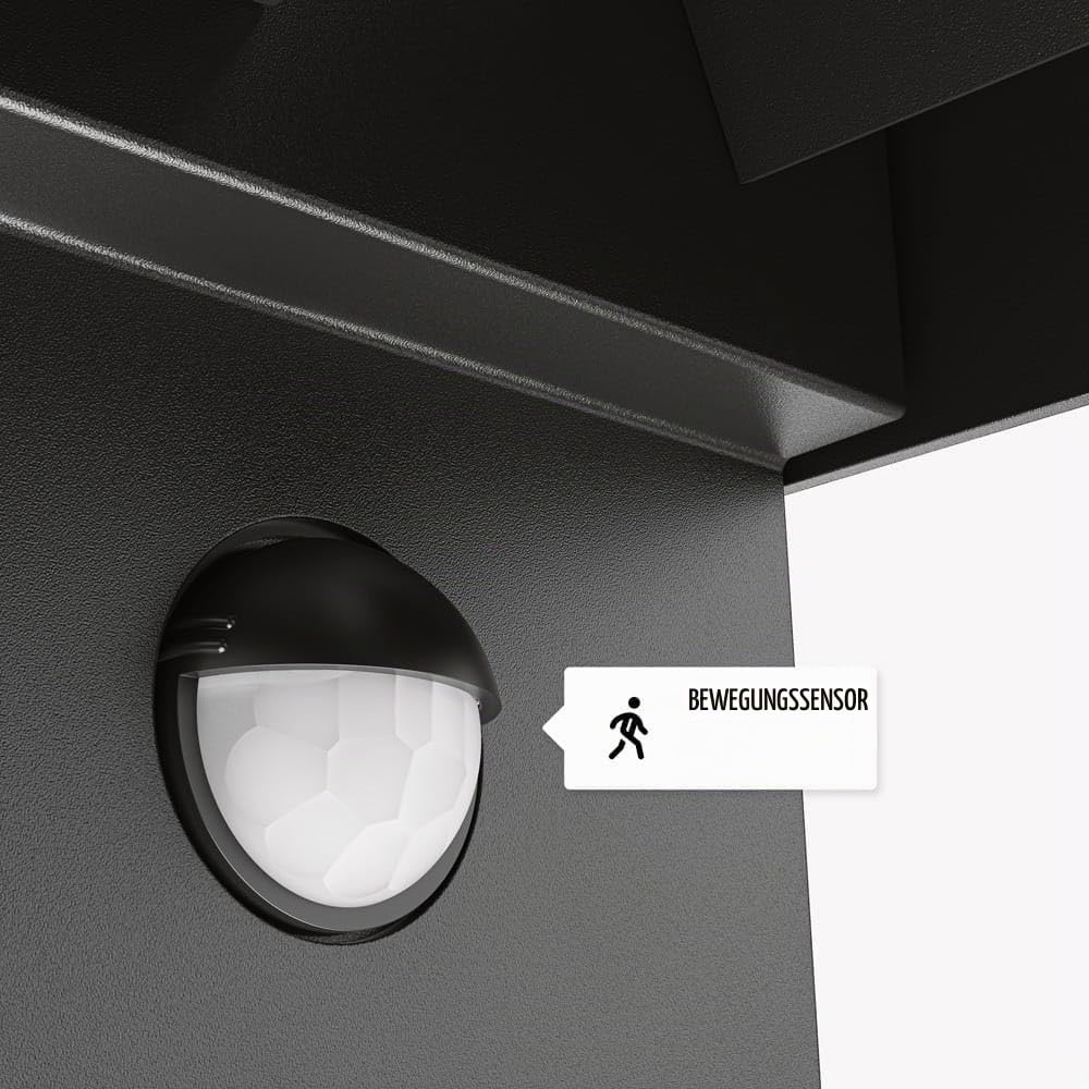 HOFTRONIC - Kansas LED Wandleuchte Außen mit Bewegungsmelder & Dämmerungsschalter – Up & Down Wandlampe, Einstellbarer Lichtstrahl, IP65, 7W 3000K Warmweiß, Außenleuchte für Haus, Terrasse & Garten