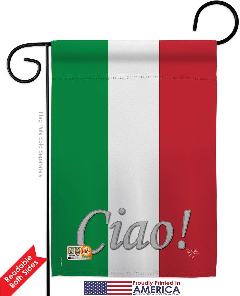 Italian Garden Flag Set with Stand Regional Nationality Nation International World Country Particular Area Small Decorative Gift Yard House Banner Double-Sided Made In USA 13 X 18.5