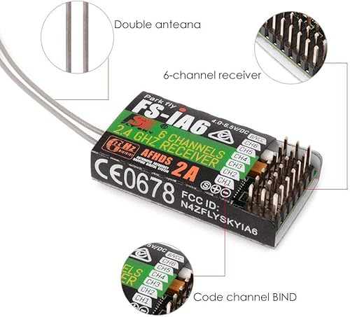 Miniatura 2 de Flysky FS-iA6 2.4G 6 canales Receptor de control remoto con doble antena compatible Flysky i4 i6 i10 GT2E GT2F GT2G Transmisor