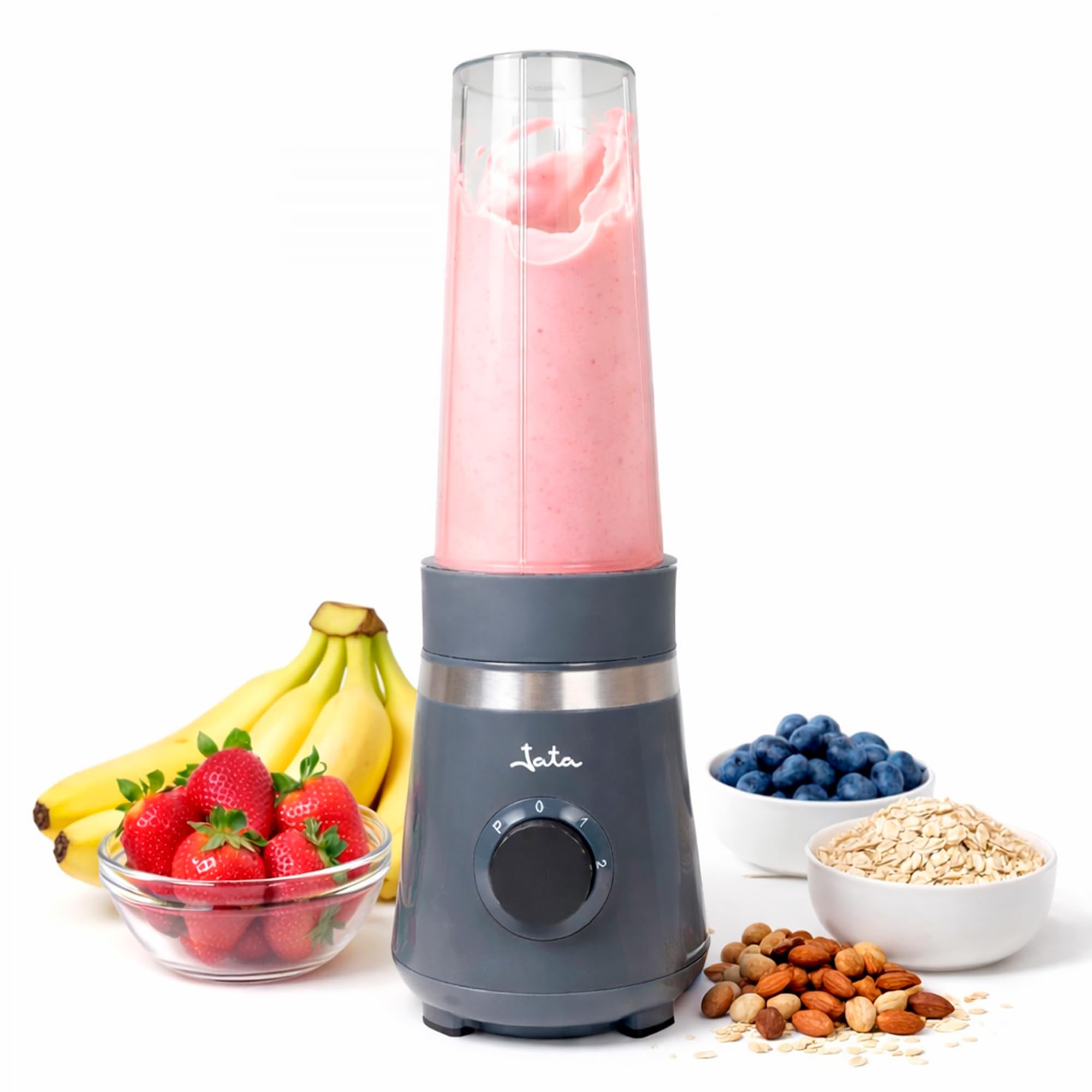 Jata JEBT1001 Batidora de Vaso Individual 600 W, Vaso PortĆ”til 600 ml, 4 cuchillas de acero inoxidable extraĆbles, 2 velocidades, Apta para hielo y frutos secos
