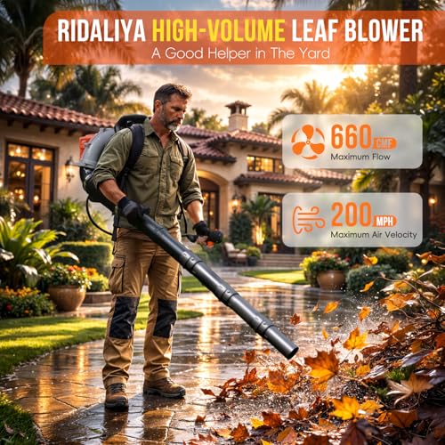 RIDALIYA 63CC Gas Leaf Blower, 3.2HP Backpack Blower with 660 CFM Air Volume and 200 MPH Wind Speed, Powerful 2-Stroke Engine for Heavy-Duty Lawn, Yard, and Parking Lot Cleanup by RIDALIYA - Image 2