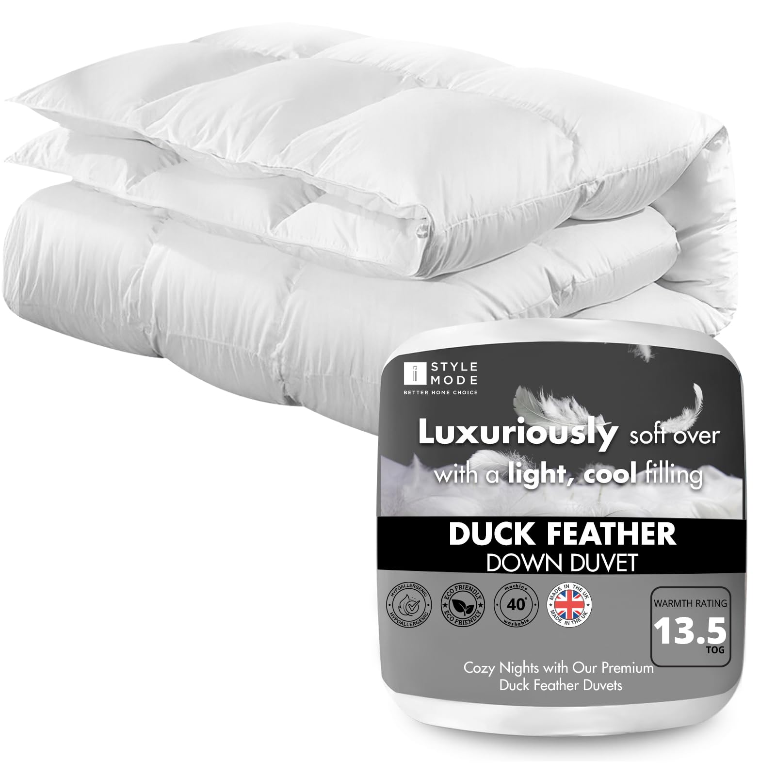 iSTYLE MODE BETTER HOME CHOICE Duck Feather & Down Single Duvet, 13.5 Tog Warm Winter Quilt Ideal for Cold & Chilly Nights, 100% Cotton Cover, Machine Washable, Hypoallergenic (13.5 Tog, Single)