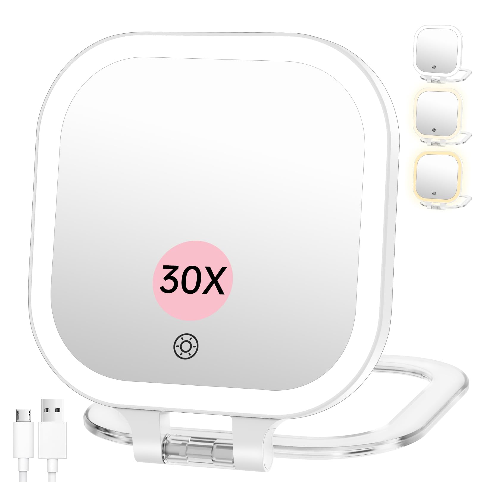 Famihomii Travel Makeup Mirror 30X/1X Magnifying Foldable Light Up Mirror