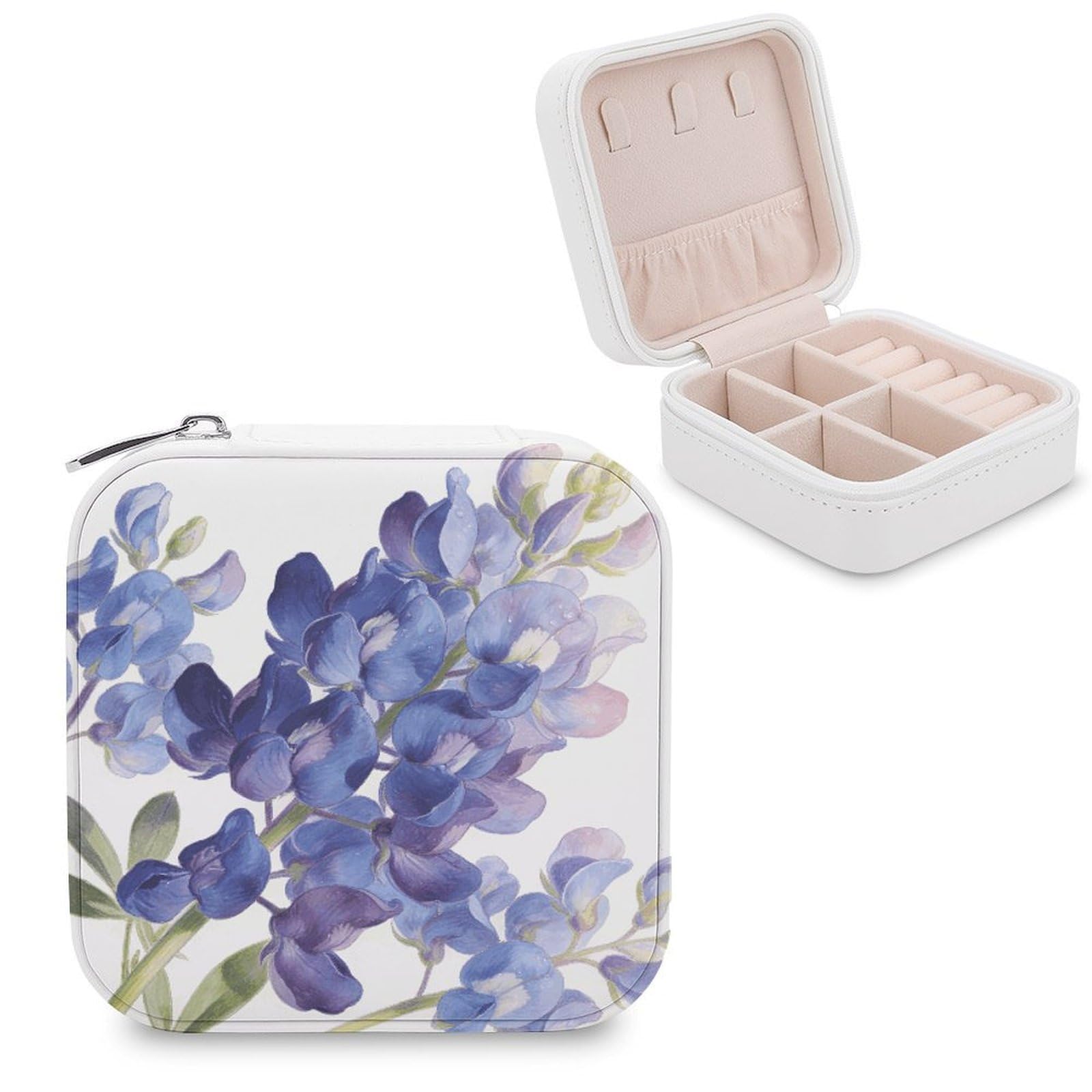 LZQPOEAS Indigo Bloom Jewelry Box, PU Patterned Storage Case, Portable Travel Jewelry Organizer Box for Storing Rings, Pendants, Earrings, Necklaces, And Women's Specialized