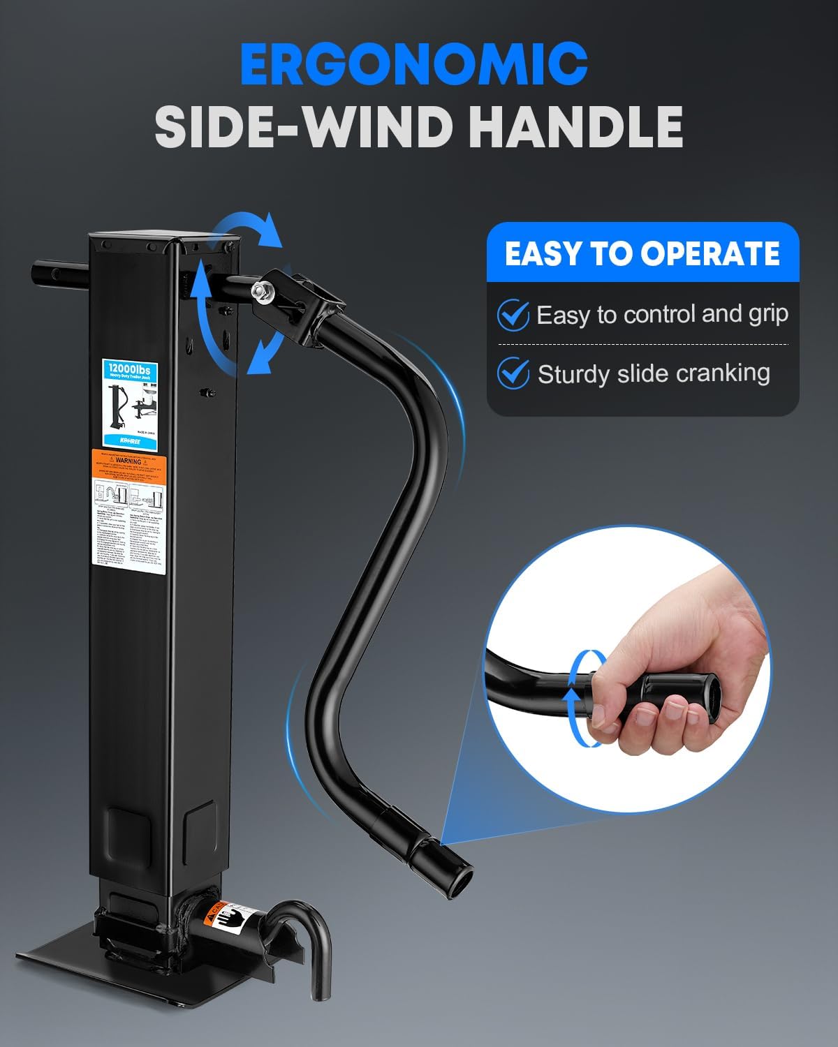 Kohree 12000 lbs Trailer Jack Heavy Duty, 26" Vertical Travel, Weld on Trailer Jacks with Adjustable Drop Leg & Ergonomic Handle for Utility, Boat, Horse, and RV Trailer