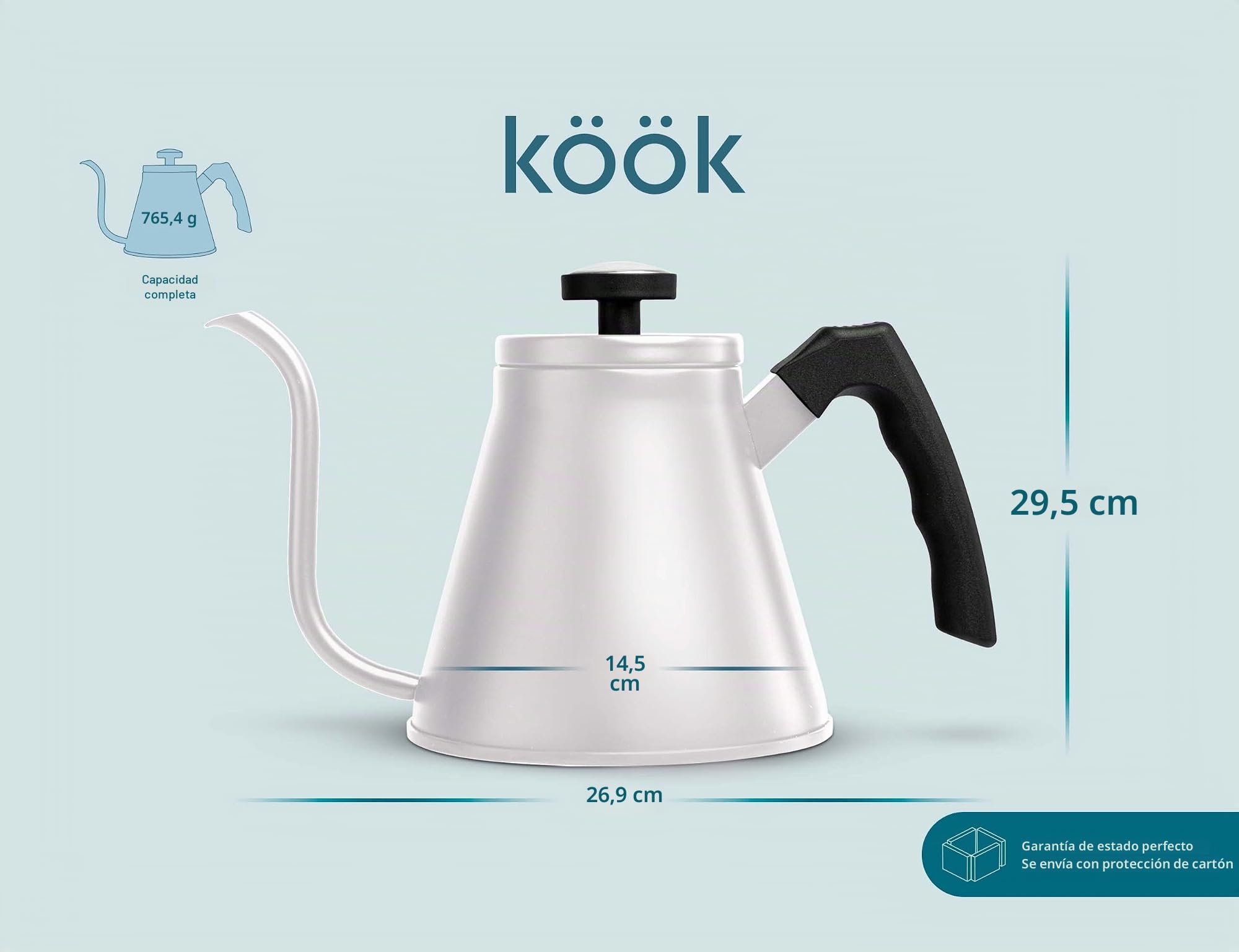 Kook Hervidor de cuello de cisne con termómetro, para verter sobre café y té, medidor de temperatura, eléctrico, gas e inducción, base de acero inoxidable de 3 capas, 27 onzas (blanco)