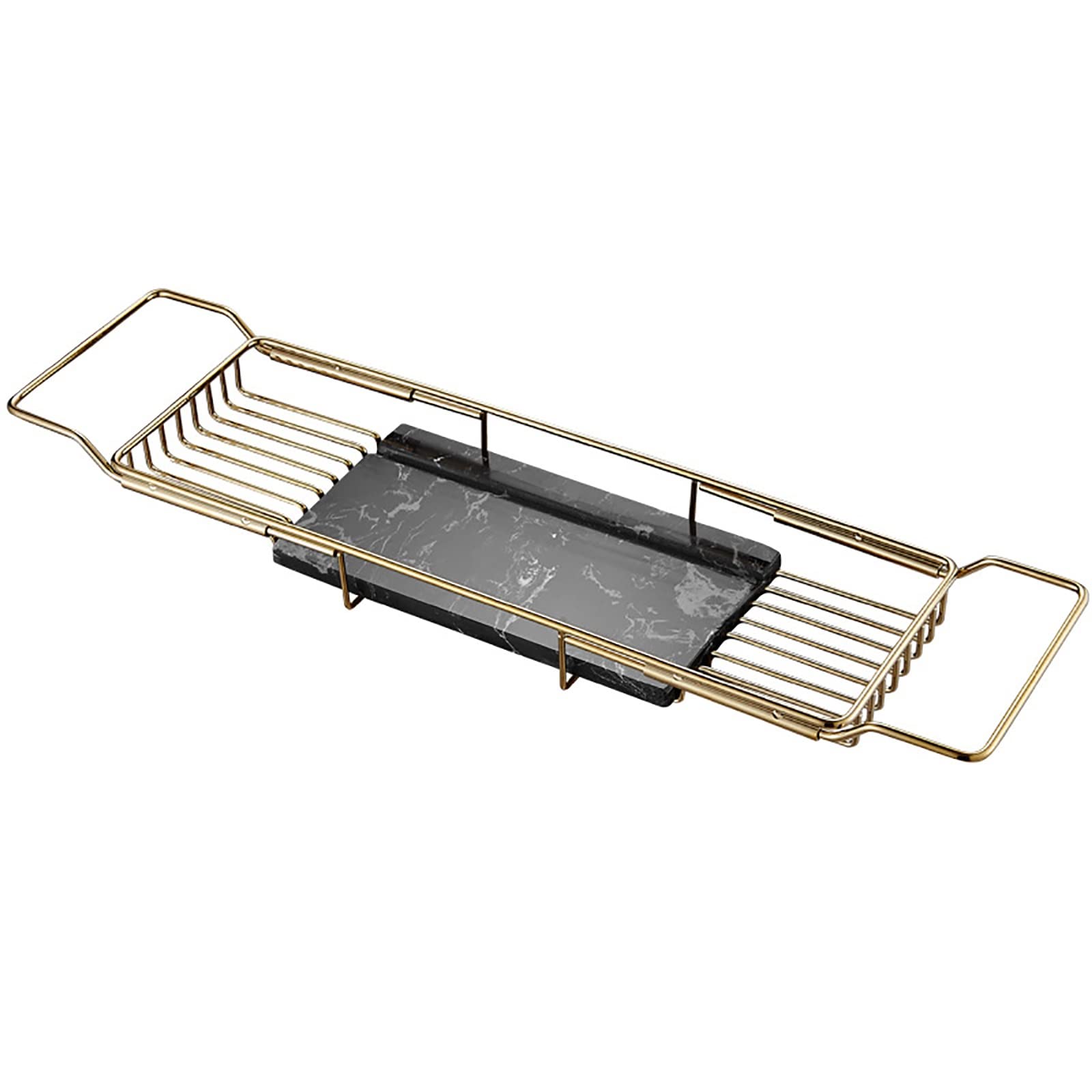 MYUYEE Metal Bathboard Tray With Wine Glass Holder Expandable 68 90Cm Organizer & Caddy For Bathtubs Bathroom Table Accessories (Gold)