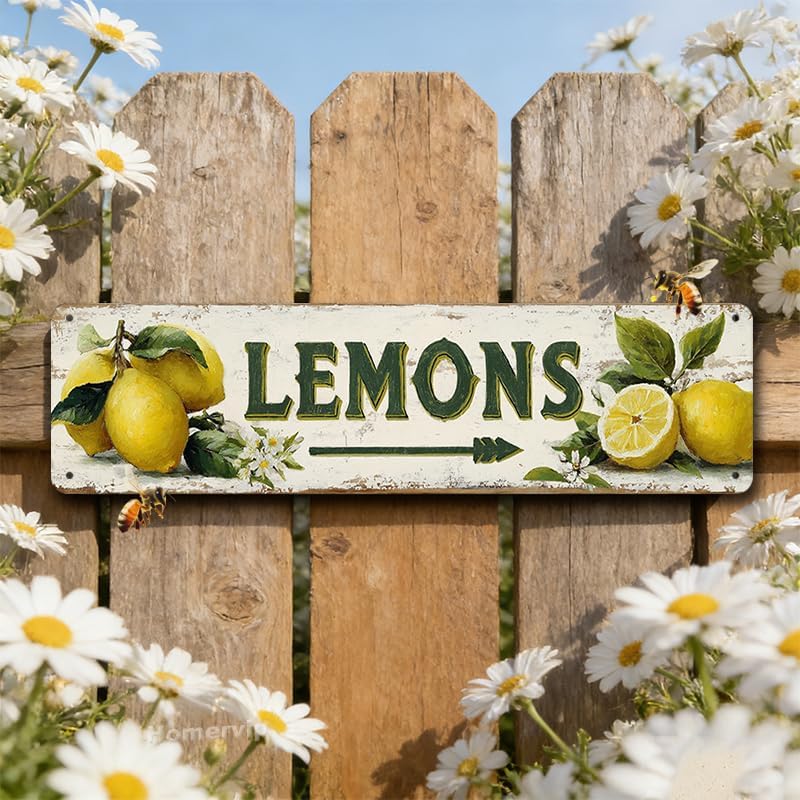 Decorative Tin Signs Lemon Grove Wall Decor Natural Farm Style Cut Section Detail Botanical Metal Poster Dining Area Breakfast Nook Market Stall Bakery Accent Resistant Premium Al image 4