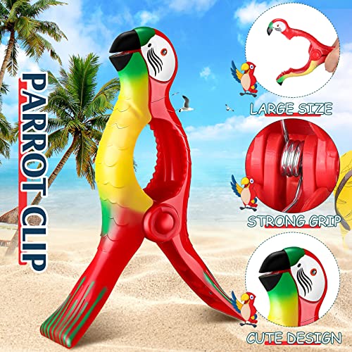 8 Pcs Beach Towel Clips Flamingo Parrot Beach Chair Clips Heavy Duty Towel Holders Portable Towel Clips Clothes Pins For Beach Chairs Cruise Holiday Pool Blankets Pool Loungers (Red,Parrot) #TOP2