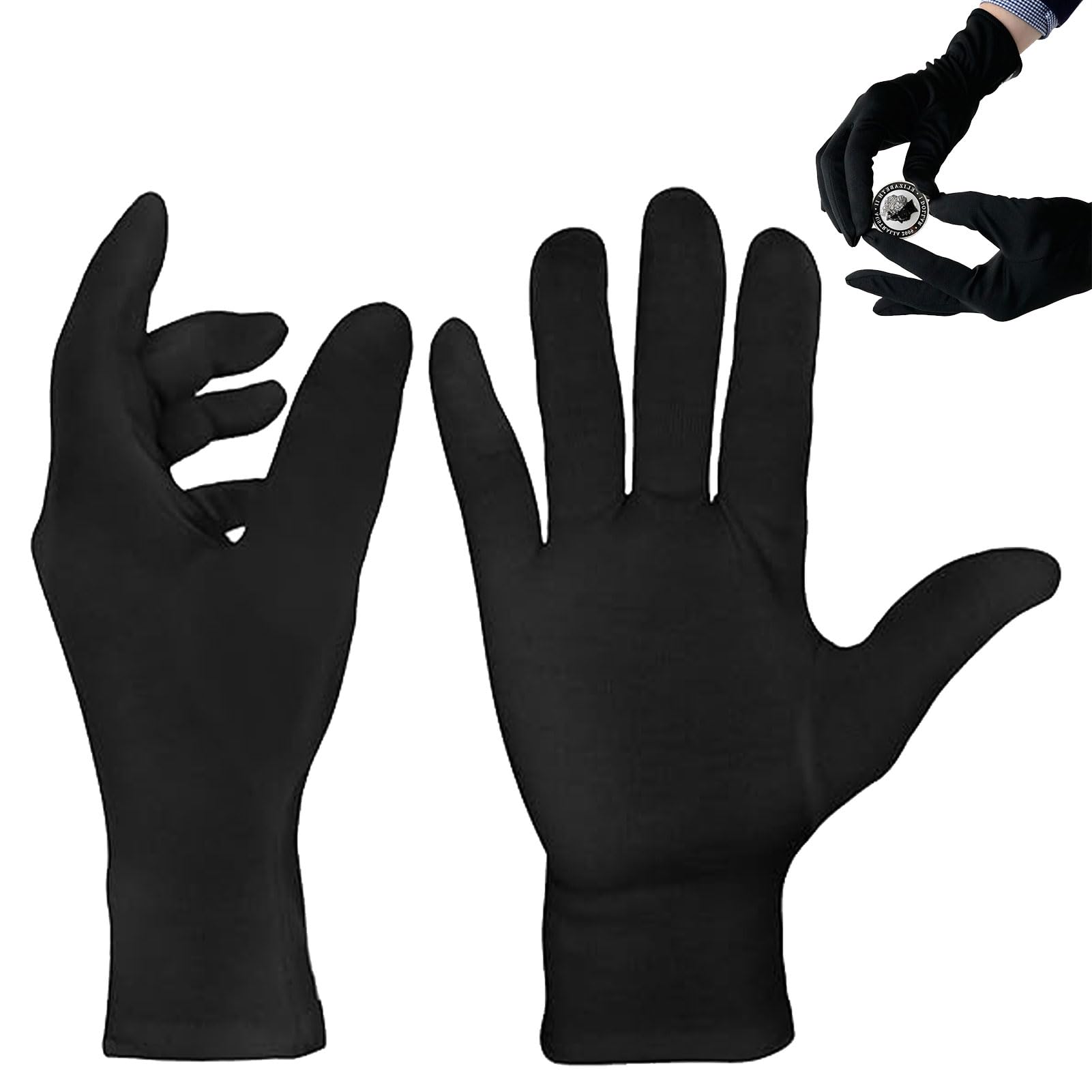 1 Paar Schwarze Baumwollhandschuhe,Dünne Baumwollhandschuhe,Baumwollhandschuhe aus 100% Baumwolle,Schwarze Handschuhe,Weiche Textilhandschuhe für