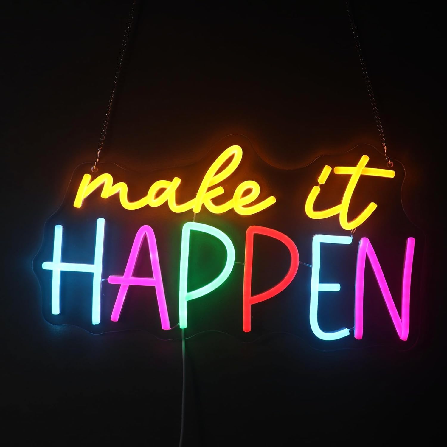 "Make It Happen" Multicolor Neon Light for Home Office Gym – Motivating LED Wall Art, Dimmable USB Action-Oriented Decor, Inspiring Gift for Adults Kids