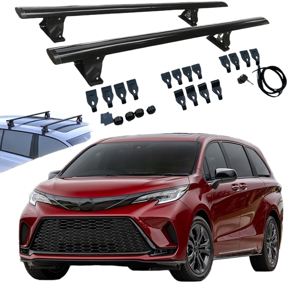 Aluminum Roof Rack Cross Bars Compatible with Toyota Sienna XL40 2021-2026 Anti Theft Crossbars Rooftop Storage Cargo Luggage Carrier 2PCS Black Without Roof Rail