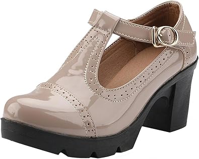 PPXID Womens Vintage T-Strap Brogue Dress Shoes Chunky Mid-Heel Oxfords Saddle Shoes