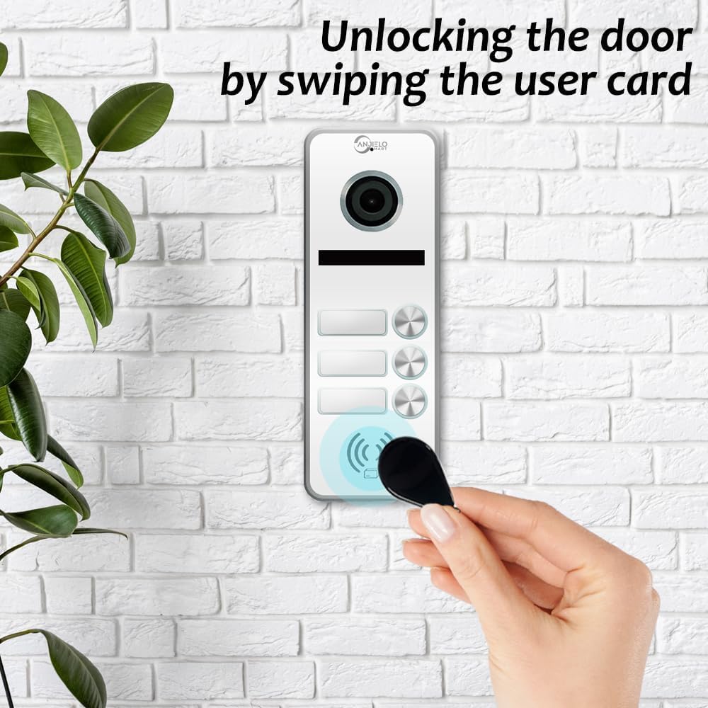 ANJIELO SMART Video-Türsprechanlage 1080P (kabelgebundene Türklingel), Türklingel für 3 Familien, 7-Zoll-Touchscreen, Entsperren möglich, Zwei-Wege-Gegensprechanlage (weiß)